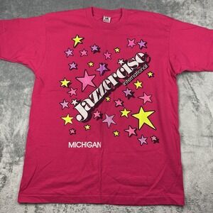 Vtg Jazzercise International Shirt‎ Size XL Pink Sparkle Michigan Single Stitch